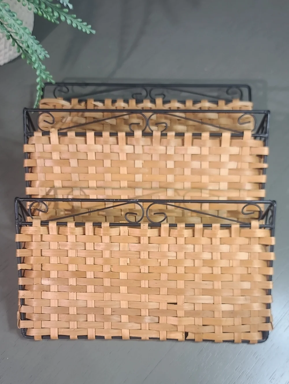 Woven Basket Organizer with Black Metal Accents